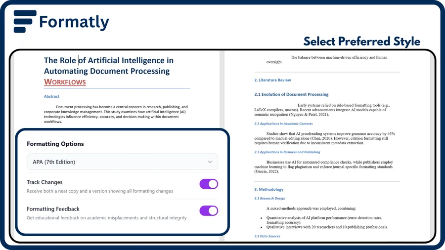Select your formatting style and upload your document